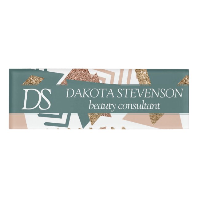 Badge D'identification 80s rétro Abstrait | les années 70 Monogramme vert (Devant)