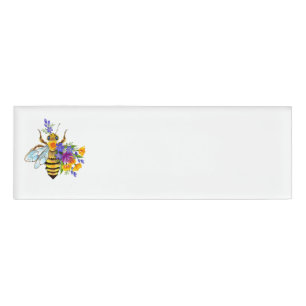 Badge D'identification Abeille à fleurs avec plantes sauvages