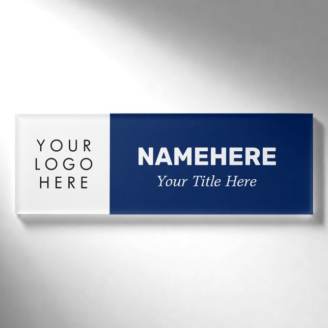 Badge D'identification Ajouter Logo Bold Modern Navy Bleu Simple (Devant)