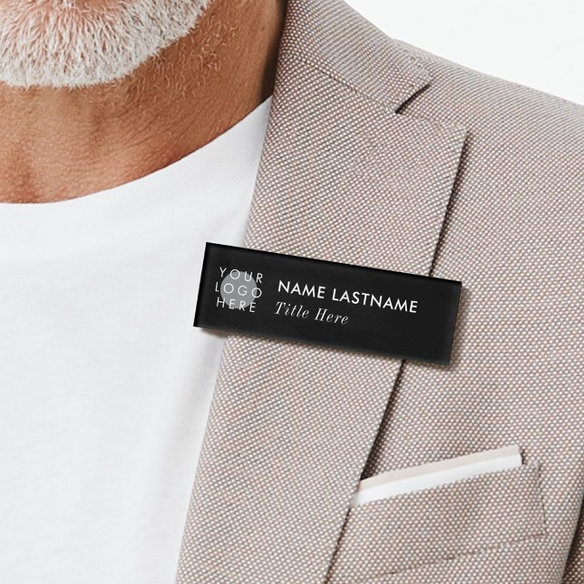 Badge D'identification Ajouter Logo Élégant noir simple titre d'aimant (Créateur téléchargé)