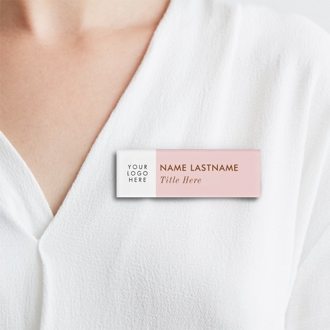 Badge D'identification Ajouter Logo Simple Blush Pink Pastel Nom de la lu (Créateur téléchargé)