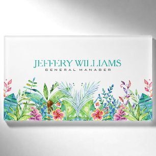 Badge D'identification Aquarelle Colorée Fleurs tropicales