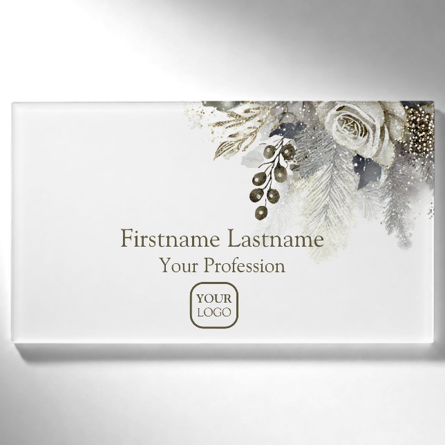 Badge D'identification Aquarelle professionnelle Argent Golden White Rose (Devant)
