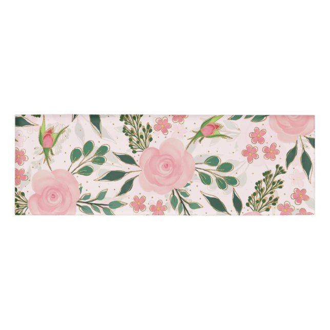 Badge D'identification Aquarelle rose Rose Gold Outline Design (Devant)