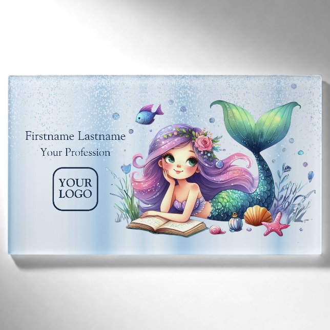 Badge D'identification Aquarelle Sirène Mer Vie Mignonne Belle (Devant)