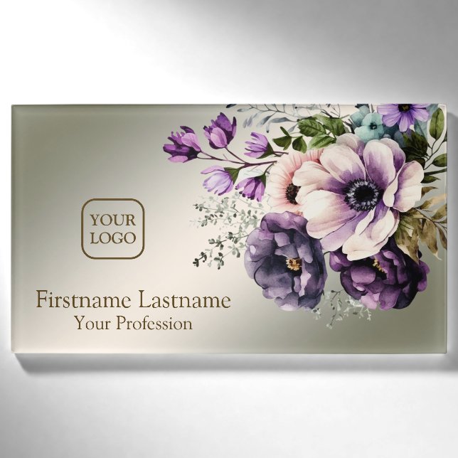 Badge D'identification Aquarelle violet rose Fleurs Golden Elegant (Devant)