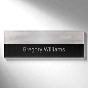Badge D'identification Argent brossé et métal noir Look 2 employé 