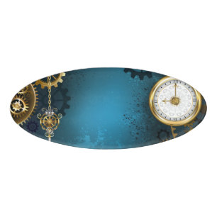Badge D'identification Arrière - plan turquoise à vapeur avec engrenages
