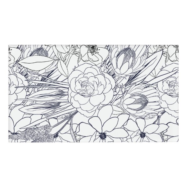 Badge D'identification Art Moderne Ligne Main Tirée Floral Girly Design (Devant)