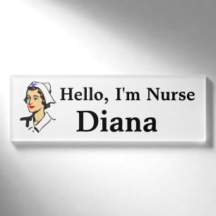Badge D'identification Balise Bonjour personnalisée, Infirmière Im Nom