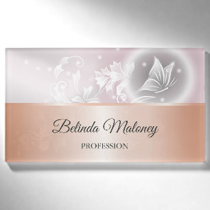 Badge D'identification Balise de nom de l'Imaginaire à papillon floral bl