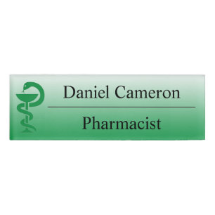 Badge D'identification Balise de nom du pharmacien vert personnalisé