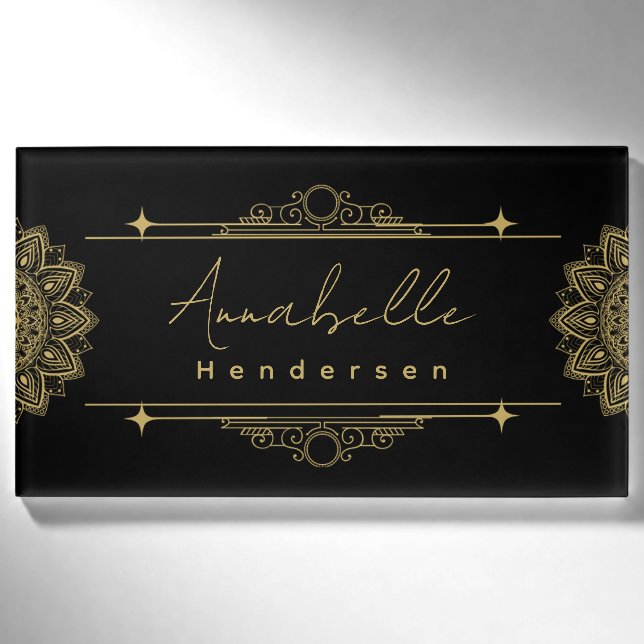 Badge D'identification Balise Elegante Gold & Black Name (Devant)