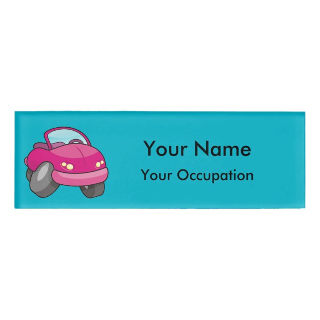 Badge D'identification Balise Nom de voiture de dessin rose (Devant)