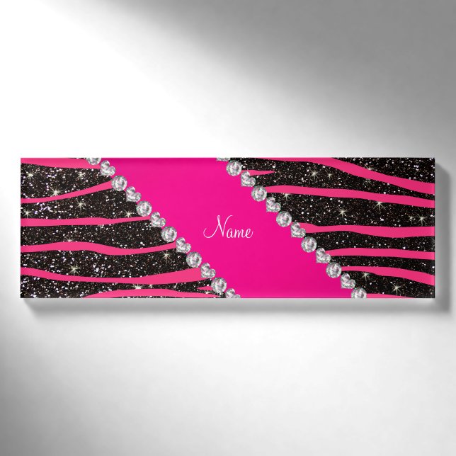 Badge D'identification Bandes de zèbre rose chaud noir parties scintillan (Devant)