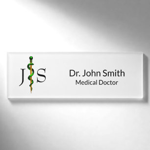 Badge D'identification Bâton vert de l'or de la plante Asclepius Médicale