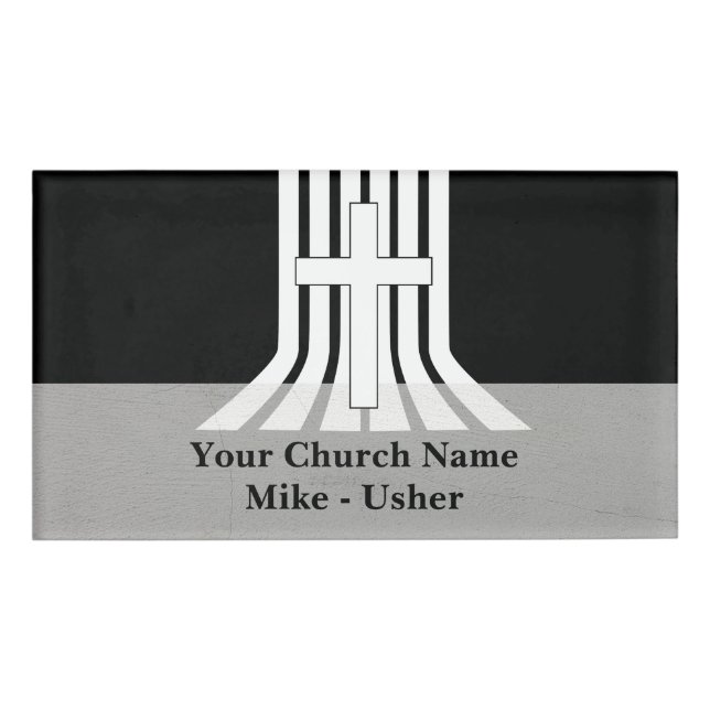 Badge D'identification Bienvenue Black White Christian Church Usher (Devant)