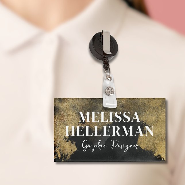 Badge D'identification Black Gold Elegant Moderne (Black Gold Elegant Modern Name Tag)