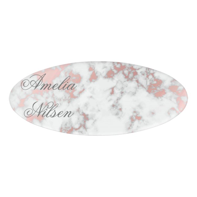Badge D'identification blanc, marbre, or rose, moderne, chic, beau, eleg (Devant)