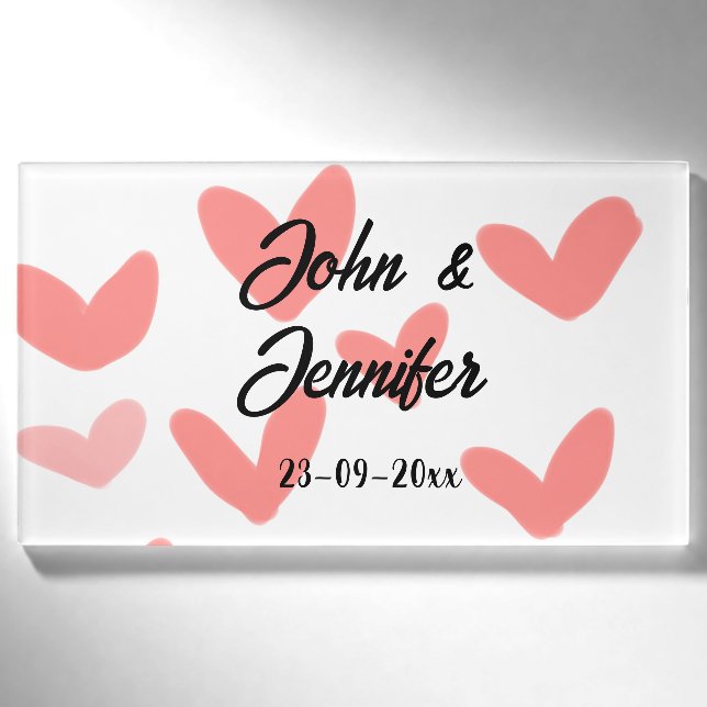 Badge D'identification blanc simple style de texte mariage rouge coeur (Devant)