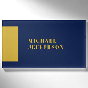 Badge D'identification Bleu foncé et or Minimaliste Moderne Plain Nom per