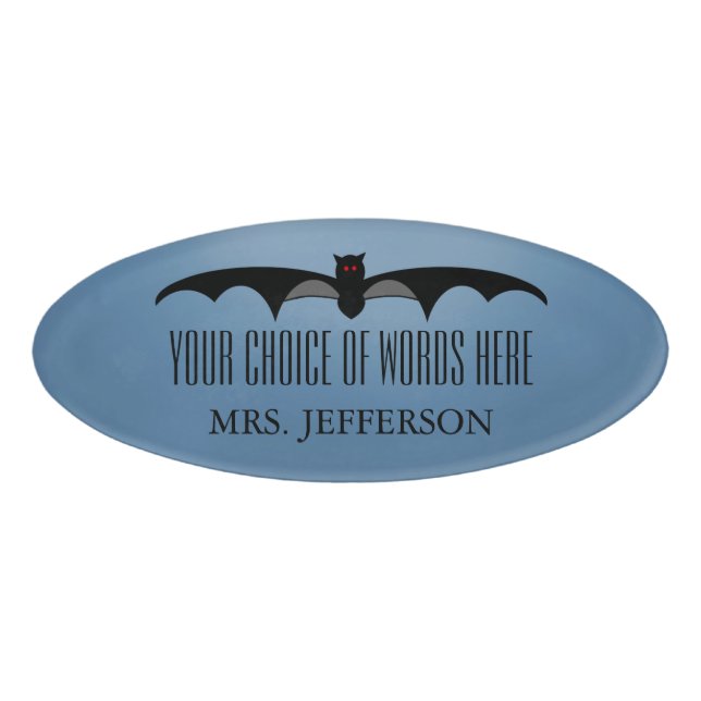 Badge D'identification Bleu nommé d'étiquette de Halloween de batte (Devant)