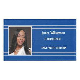 Badge D'identification Bleu royal avec bandes blanches Nom et photo