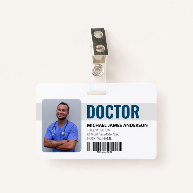 Badge d'identification bleue de l'hôpital du médec (Devant avec clip)