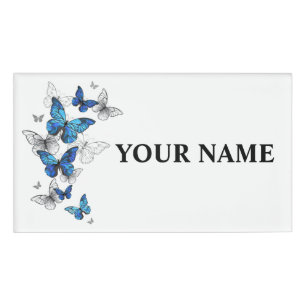 Badge D'identification Blue Flying Butterflies Morpho