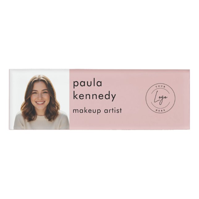 Badge D'identification Blush Pink Modern Logo Photo Makeup (Devant)