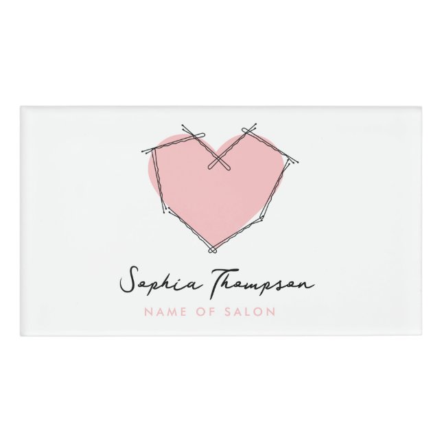 Badge D'identification Bobby Pins Logo Coiffeuse Liste de styliste Pink B (Devant)