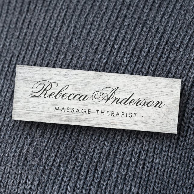 Badge D'identification Bois grisé patiné grain chic script (Weathered gray barn wood grain chic script name tag)