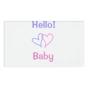 Badge D'identification Bonjour bébé rose violet cœur aquarelle boho