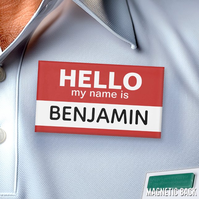 Badge D'identification Bonjour mon nom est - rouge - Nom de l'employé per (Custom HELLO Name Tag)