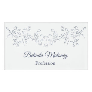 Badge D'identification Bordure florale bleu gris