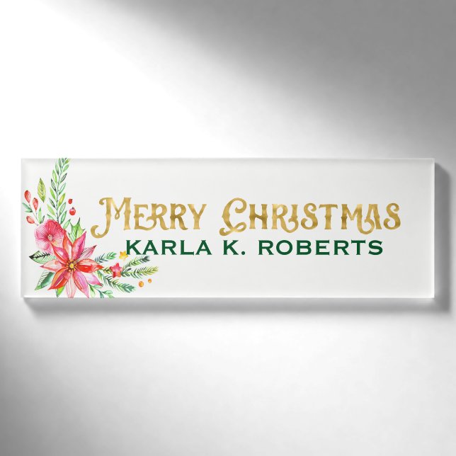 Badge D'identification Bouquet floral de Noël Typographie de Noël (Devant)