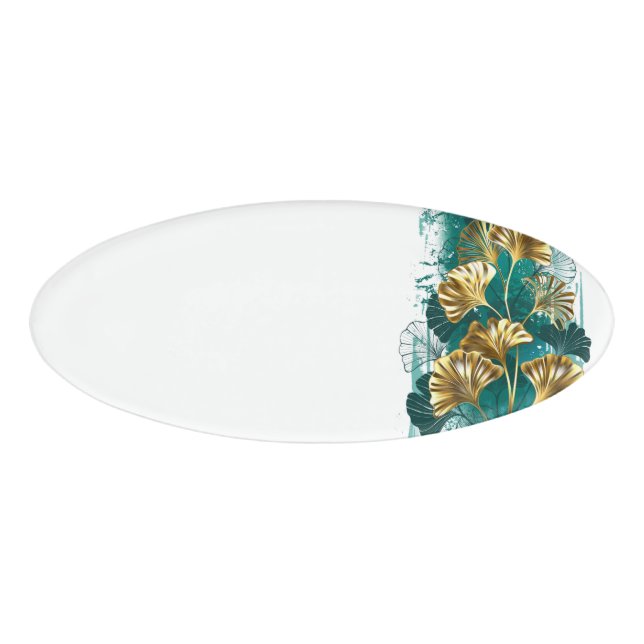 Badge D'identification Branche avec Feuilles d'or Ginko Biloba (Devant)