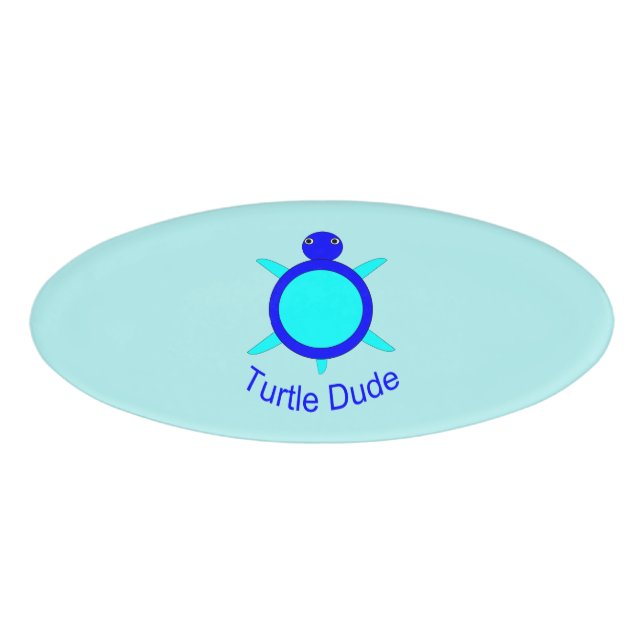 Badge D'identification Bright Blue Turtle Dude Nom balise (Devant)