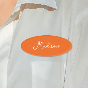 Badge D'identification Bright Orange Simple Nom de script Nom de script B