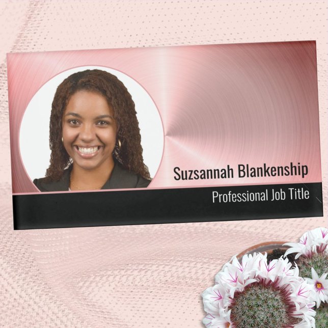 Badge D'identification Brossé métal rose Personnalisé Photo Professionnel (Créateur téléchargé)