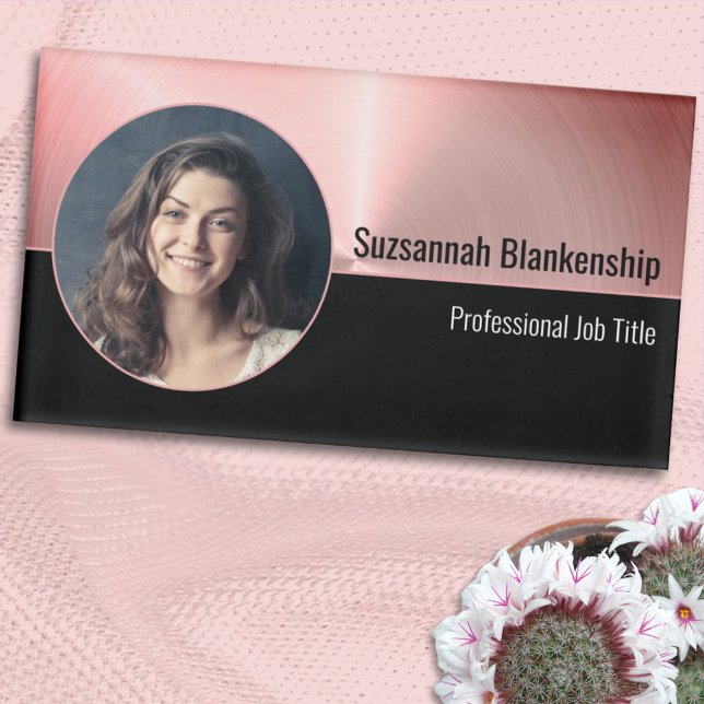 Badge D'identification Brossé métal rose Personnalisé Photo Professionnel (Créateur téléchargé)