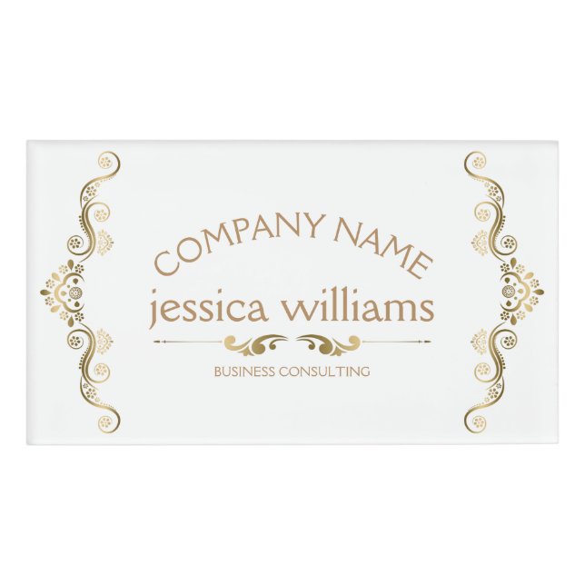 Badge D'identification Cadre décoratif or élégant (Devant)