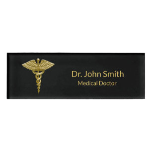 Badge D'identification Caducée Médicale chic d'or sur le noir - étiquette