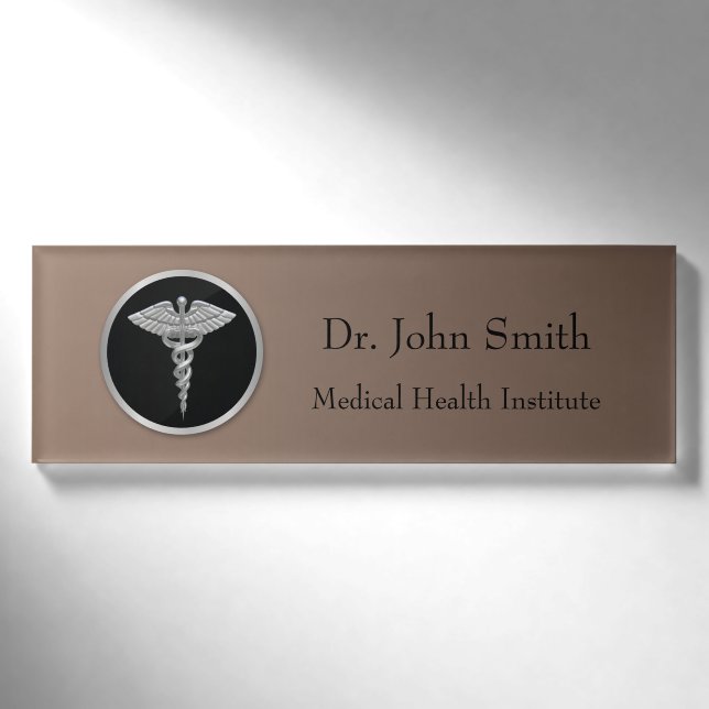 Badge D'identification Caducée Médicale professionnel argenté - étiquette (Devant)