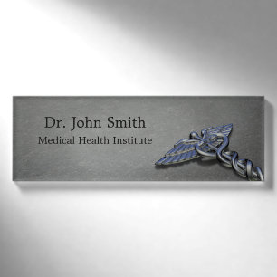 Badge D'identification Caducée Médicale professionnel de chrome -