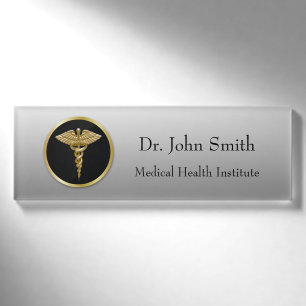 Badge D'identification Caducée Médicale professionnel d'or - étiquette
