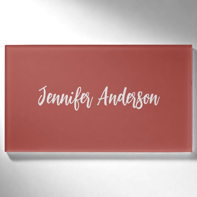 Badge D'identification Calligraphie Élégante brique personnalisée Rouge (Devant)