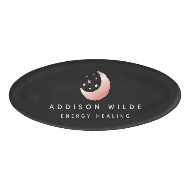 Badge D'identification Céleste Rose Or Croissant Lune Étoiles Business (Devant)