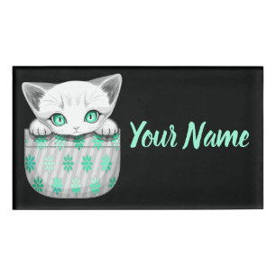 Badge D'identification Chat mignon et joueur sortant d'une poche