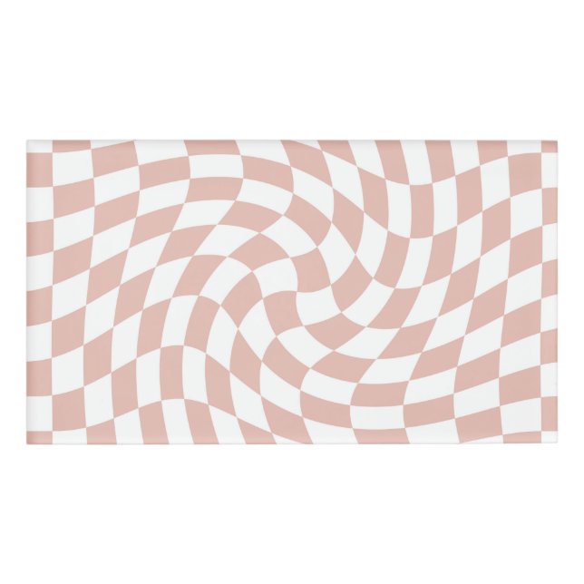 Badge D'identification Chèques Retro Dusty Rose rose sable À damiers (Devant)